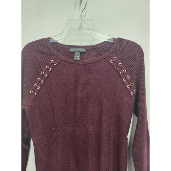 INC International Concepts Sweater Womens Large Burgundy Lace Up Detail Pullover - Picture 2 of 7
